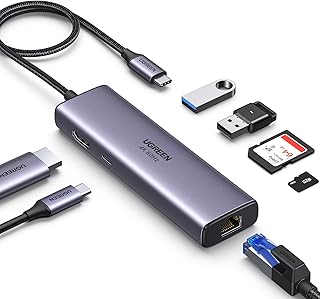 موزع USB C 4K @60 هرتز من يو جرين محول الى HDMI متعدد المنافذ 7 في 1 لللاب توب ايثرنت 1Gbps 100 بي دي قارئ بطاقة اس تي اف 2 منفذ 3 محطة شحن متوافقة مع ماك بوك M1 M2 وايباد الالوان