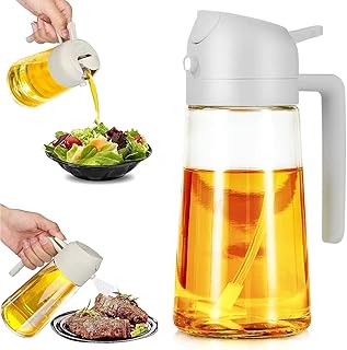 MXZWOC Oil Dispenser For Kitchen,470ml/ 16oz Olive Oil Spray Bottle,Oil Spray Bottle, 2 in 1 Oil Spray and Oil Container, Cooking Oil Spray Glass for Used for Air Fryer, Baking, Grilling