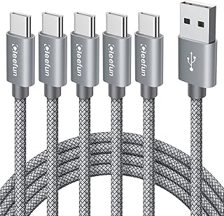 كليفن كيبل USB C [3 قدم، عبوة من 5 قطع]، كيبل USB A الى نوع C للشحن السريع مضفر متوافق مع سامسونج جالاكسي S22 S21 S20 FE الترا S10E S10 S9 بلس 5G، نوت 20 10 9 A10e A12 A20 A50 A51