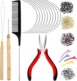 مجموعة ادوات وصلات الشعر، 600 حلقة دقيقة مبطنة بالسيليكون، زرادية خرز دائرية صغيرة، 2 حلقة سحب ابرة خطاف، 10 ابر شعر منحنية، 4 مشابك شعر تمساح، مشط و100 شريط مطاطي صغير اسود