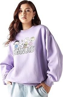 Sp Characters Women Peanuts Print Crew Neck Sweatshirt With Long Sleeves XL Purple