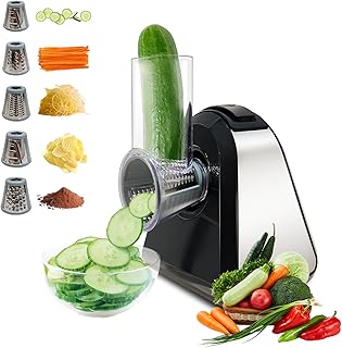 mokero 5 in 1 Electric Salad Cheese Grater for Home Kitchen Electric Food Slicer Shredder Chopper Grater Automatic Grater for Vegetables Cucumber Carrots Cabbage and