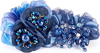 Cheriswelry 2Pcs Elastic Hair Tie Crystal Beads Hair Scrunchies Floral Satin Scrunchies Large Hair Scrunchies Fashion Hair Ties with Pearl Soft Hair Accessories, Inner Diameter: 40mm