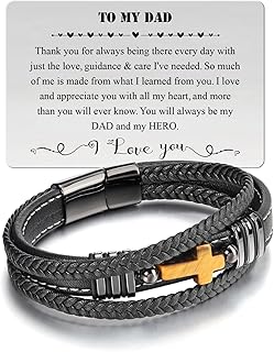 Jovivi Men's Bracelets Gifts for Dad Boyfriend,Black Braided Leather Tiger Eye Bracelet Jewellery for Men for Annviersary Valentines Birthday Fathers Day Mens Gifts for Him Man Husband