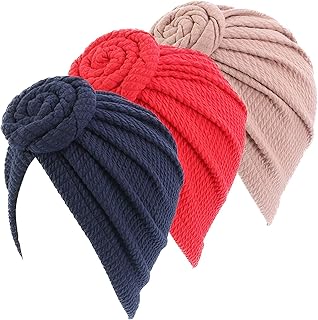 Qianmome Cotton Twist African Headwrap Pre-Tied Bonnet Turban Knot Beanie Cap Turban Hat for Women