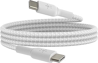 بلكن كابل مضفر USB-C الى شحن سريع USB نوع سي لسامسونج وبكسل وايباد برو والمزيد - 1 متر ابيض لحاسوب محمول