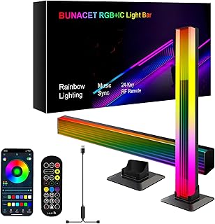 شريط اضاءة LED ذكي RGB محيطية بلوتوث مزامنة الموسيقى مع تطبيق للتحكم في الاضاءة المحيطة جهاز تحكم عن بعد للترفيه والبيئة والكمبيوتر والالعاب والتلفزيون والغرفة قطعتين ابيض