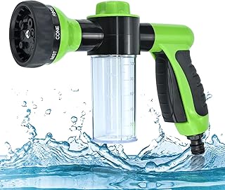 Yibang Foam Sprayer, Plastic Spray Gun Nozzle with 8 Modes, High Pressure Hand Shower, Green, Garden Hose Attachment with Soap Dispenser for Watering, Pets, Bathroom, Car Washing