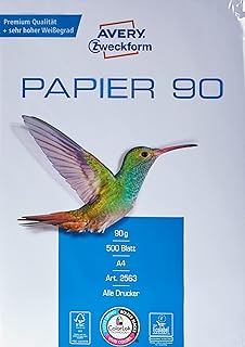 افيري زويكفورم ورق ابيض 2563 ايه 4 فارغ خالي من الخشب 90 غرام بجودة ممتازة لطابعات الليزر النافثة للحبر والنسخ والطباعة الملونة، 500 ورقة