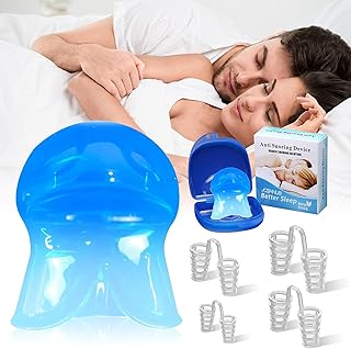 Snoring Stopper, Anti Snoring, Silicone Tongue Holder Snoring + 4 Nose Separators, Snoring Stopper, Snoring Splint Snoring Free Pro, Anti Snoring Stopper, Sleep Apnea Against Snoring (Blue)