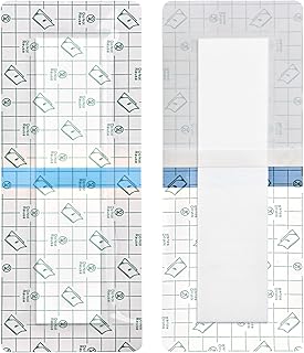 ضمادات شق مقاومة للماء للجروح الكبيرة والركبة والورك من جو تو هير، شريط لاصق واقي للاستحمام بعد الجراحة، بدون صمغ على المركز، 4 × 10 انش (عبوة من 14 قطعة)