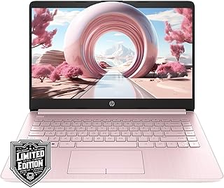 HP لابتوب HD 14 انش | اصدار محدود العودة الى المدرسة مع مايكروسوفت 365 لمدة عام | معالج انتل رباعي النواة | ذاكرة RAM 8GB | تخزين 576GB | عمر بطارية طويل | زهري | مع حزمة WOWPC | ويندوز 11