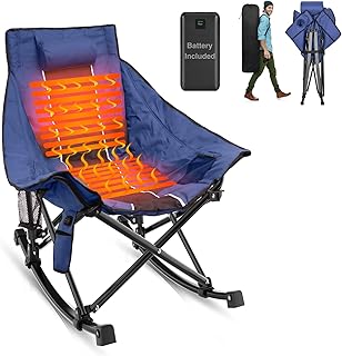 Suteck Heated Rocking Camping Chair, XL Oversized Rocking Chair Outdoor with 3 Heat Levels for Back and Seat, Heated Chairs Outdoor Sports W/20,000mAh Power Bank for Patio Lawn Picnic Travel