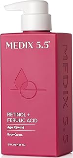 كريم الريتينول Medix 5.5 مع علاج مضاد لترهل حمض الفيروليك. يستهدف التجاعيد الكريبي والجلد المتضرر من أشعة الشمس. للشيخوخة غني بالشاي الأسود والصبار والبابونج 15 أونصة