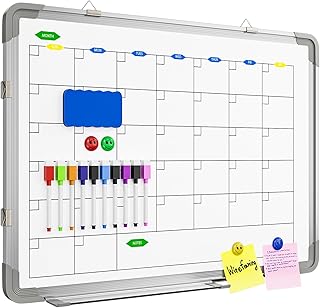 سبورة بيضاء كبيرة قابلة للمسح الجاف للجدار، تقويم سبورة بيضاء مغناطيسية بوليجاس 24 انش × 18 انش، تقويم سبورة بيضاء مزدوجة الجوانب قابلة للمسح الجاف، لوحة تقويم شهرية معلقة على الحائط للمنزل والمدرسة