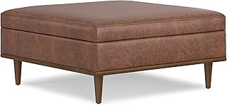 SIMPLIHOME Shiloh Square Storage Table Ottoman, 38 inch, Distressed Saddle Brown