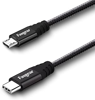 فاسجير كيبل USB C الى Micro بطول 1 متر من النايلون المضفر من النوع سي مايكرو يو اس بي متوافق مع جالكسي 7 6 واتش تي ون 10 والمزيد (اسود ، 3 قدم)