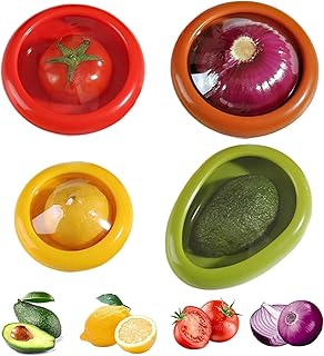 4Pcs Silicone Fruit Storage Box,Fruit and Vegetable Anti-Oxidation Storage Box,Storage Containers For Fridge,Keeps Flavorful and Firm,BPA Free&Reusable,Food Saver for Avocado Tomato Onion Lemon