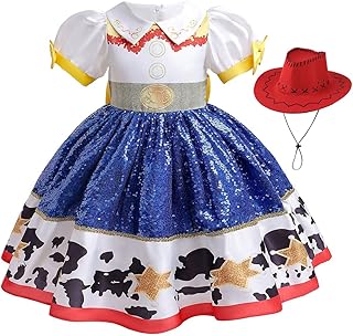 Snyemio Jessie Costume Girls Cowgirl Children's Dress Fancy Dress Costume with Hat for Halloween Carnival Fancy Dress 104-110 (Label 110)