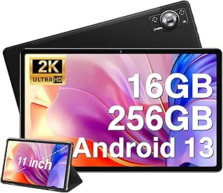 تابلت 11 انش اندرويد 13 من زيوفو 2023، ذاكرة RAM 16GB وروم 256GB + توسيع 1TB، ثماني النواة 2.0GHz، شاشة 2K 2000×1200 FHD، 8600mAh، كاميرا 13MP+5MP، واي فاي 5G+2.4G/بلوتوث/مع حافظة - اسود