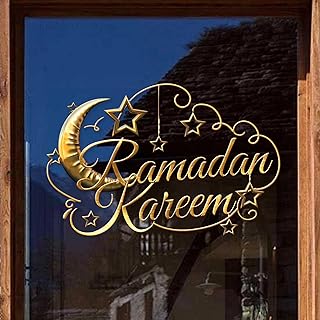 ملصقات للنوافذ، ملصقات نافذة رمضان، ملصقات حائط لتزيين المنازل بتصميمات قمر ونجوم، ملصقات بلاط، ستيكر لاصق الكتروستاتيكي زجاجي للنافذة على الوجهين