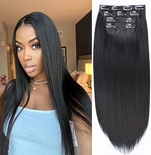 Mscat 20 Inch Clip Hair Extensions Straight Clip in Hair Extensions Synthetic Hair pieces for Women Girls 4PCS Full Head Set Thick Synthetic Hair Extensions(1B#)