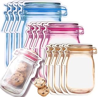 30 PCS Multi-Size Mason Jar Bottle Pattern Zipper Bags,Reusable Airtight Seal Leak-Proof Portable Food Snack Save Storage Pouch Bag for Travel Picnic Camping and Kids