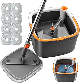 KZKR Spin Mop and Bucket Set System with Wringer Set for Home, Separate Dirty Water Bucket with 6 Washable Microfiber Mop Pads for Home Cleaning