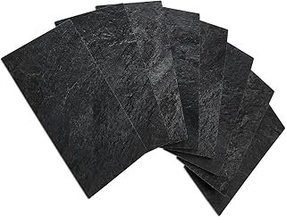 AULIGET 100 Pieces Black Slate Subway Self Adhesive Wall Tiles, 3mm PVC Faxu Stone Stick on Tile, Splashback Tile Stickers for Kitchen & Bathroom (3 x 6 Inches)