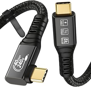 كابلديكون كيبل USB4 8K بطول 1.2 متر ثاندربولت 4 متوافق مع USB 4 من النوع سي، كيبل تمديد UHD 8K@60Hz 100 واط شحن بيانات 40Gbps متوافق مع SSD الخارجي eGPU 1xBend 1x مستقيم