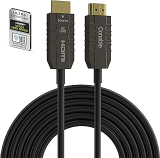 كيبل HDMI الياف بصرية 8K معتمد بطول 50 قدم، كيبل HDMI حقيقي UHD 48Gbps، يدعم 8K@60Hz و4K@120Hz و2K@144Hz وHDR وHDCP 2.2 و2.3 ودولبي وeARC لاجهزة اكس بوكس وسلسلة اكس واللابتوب وسويتش وبلاي ستيشن 5