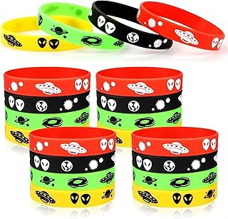 ZENRUIMING 16Pcs Star Space Planet Silicone Bracelets , Planet Alien Spaceship Wristbands, Outdoor Sports Rubber Ring, Men's and Women's Star Party Space Theme Game Party Supplies