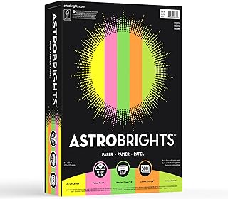 ورق ملون ساطع، نينة Astrobrights®، حجم ورق الخطابات، 24 باوند، الوان متنوعة، حزمة من 500 ورقة