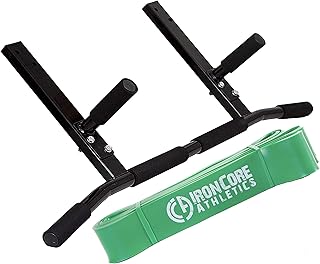 'Iron Core Athletics Joist Mount Pull Up Bar with Pull Up Assistance Bands - Commercial Gym Quality Pullup Bar with 41'' Loop Exercise Pull-Up Assist Bands'