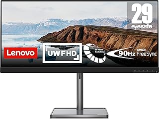 لينوفو شاشة كمبيوتر L29w-30 29 انش | UW-FHD، 1080p، 90Hz، 6 مللي ثانية، WLED، HDMI، DP، رايفن بلاك