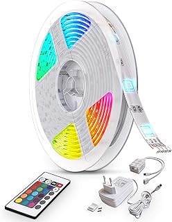 شريط اضاءة LED بطول 10 متر مع جهاز تحكم عن بعد، اضاءة RGB ملونة، قابل للتعتيم، ديكور للغرفة، ديكور الالعاب، شريط اضاءة LED، 1000 × 1 × 2.5 سم، ابيض