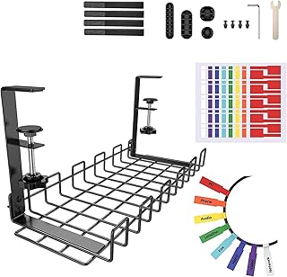 نوايو صينية تنظيم الكيبلات تحت المكتب، منظم قوي للغاية لادارة الاسلاك تحت المكتب، رف معدني لادارة الاسلاك، مثالي للمكتب والمنزل، سلة صينية كيبلات 15.7 انش (اسود)