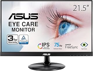 شاشة اسوس VP229Q مقاس 21.5بوصة، 1080P فل اتش دي، 75 هرتز، IPS، مزامنة مجانية، عناية بالعين، منفذ HDMI للعرض، بدون إطار، فيسا قابل للتثبيت على الحائط باللون الأسود