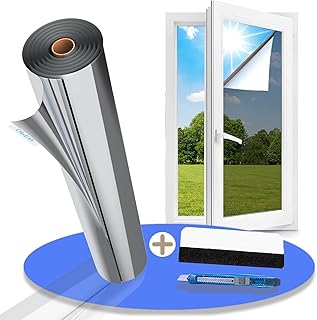 Gufoltie UV Protection Sun Protection Film Window Interior or Exterior Mirror Film Window Privacy Screen Self-Adhesive Residue-Free Reflective Window Film Silver 75 x 400 cm