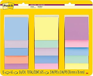دفتر ملاحظات فائق الالتصاق من بوست ات بالوان الباستيل، 3 انش × 3 انش، 15 دفاتر بقوة التصاق مضاعفة، قابل لاعادة التدوير (654-15SSPS)