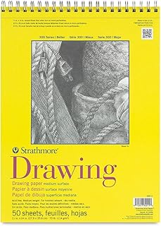 دفتر ورق رسم سلسلة 300 من ستراثمور، متصل من الأعلى، بحجم 27.9 × 35.6 سم، يحتوي على 50 ورقة (0.3 كجم/114 جرام) - ورق فني للبالغين والطلاب - مناسب للفحم، الأقلام الملونة، الحبر، الباستيل، والماركر