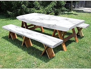 Marble Picnic Fitted Tablecloth and Bench Seats Table Cover, for Christmas, parties, picnics, 28 x 72 Inch