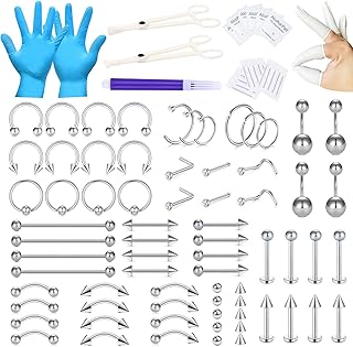 مجموعة ابر ثقب 100 قطعة، 12 غرام 14 16 غرام، مشابك ابر ثقب للانف والحاجز الانفي والبطن والشفاه واللسان والحاجب والغضروف والاذن والزنمة والغضروف والاذن، مجموعة ادوات ثقب الاذن والغضروف والاذن،