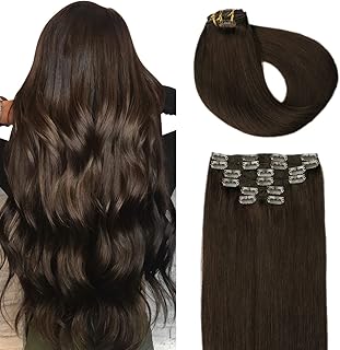 SURNEL Clip in Hair Extensions Human Hair Color 2 Dark Brown 6 Pcs 22inch Long Silky Straight Soft Real Human Hair Clip in Extensions Thick Double Weft 120 Grams (#2, 22'')