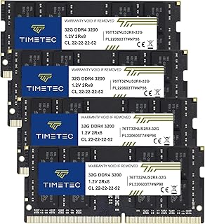 تايم تيك 128GB (4x32GB) DDR4 3200MHz PC4-25600 غير ECC بدون مخزن مؤقت 1.2 فولت CL19 2Rx8 ثنائي الرتبة 260 دبوس SODIMM لابتوب كمبيوتر RAM ترقية وحدة ذاكرة RAM