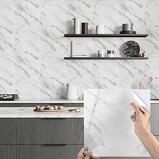 Alened Tile Stickers Marble 24pcs/30x30cm, Self Adhesive Wall Tiles Waterproof White Peel and Stick Wall Tiles, Stick on Tiles for Kitchen Bathroom Home Decor