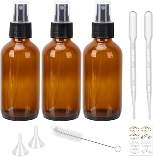 120 ml Amber Glass Spray Bottles, 3 Pack 4 oz Bottles with Fine Mist Sprayers and Dust Cap for Essential Oils, Cleaning Solutions Plants Hair.