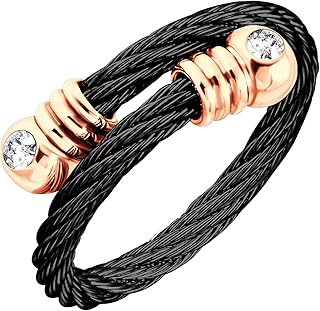 555Jewelry Stainless Steel Twisted Cable CZ Adjustable Open Ring for Women & Ladies