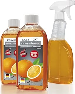 EASYmaxx Cleaning Concentrate Orange 2 x 500 ml Set with Spray Bottle, Makes 100 Litres of All-Purpose Cleaner, Effortless Cleaning of All Surfaces, Ideal for Hobs, Grill Racks, Ovens and Much More