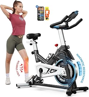 Pooboo Magnetic/Brake Pad Exercise Bike Stationary Bikes for home use, Indoor Cycling Bike with Built-In Bluetooth Sensor Compatible with Exercise bike apps& Pad Mount, Comfortable seat and Slant